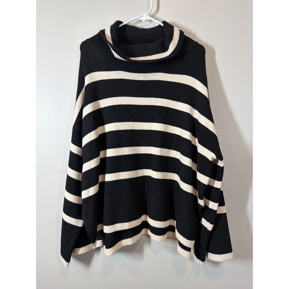 Entro NWT Striped Turtleneck‎ Sweater Black L Casual Cozy Stretchy Wide Sleeves
